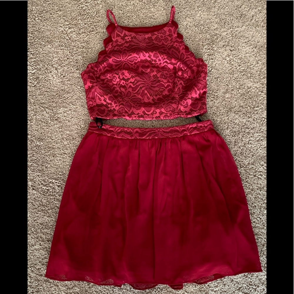 2 piece burgundy homecoming dress.